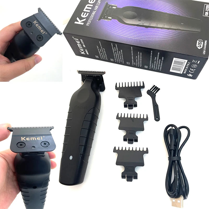 Kemei 2299 barbeiro aparador de cabelo sem fio 0mm zero  detalhe profissional máquina corte acabamento elétrico