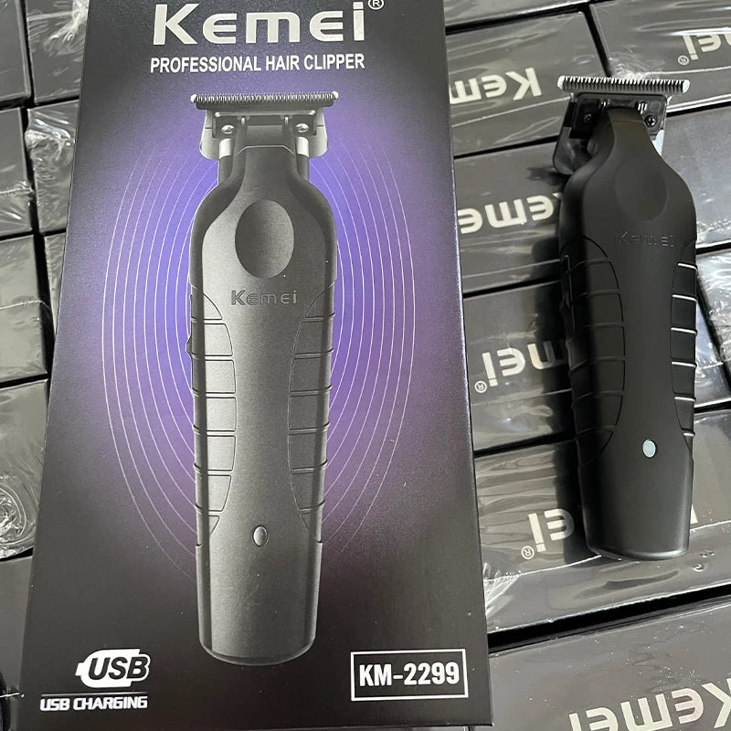 Kemei 2299 barbeiro aparador de cabelo sem fio 0mm zero  detalhe profissional máquina corte acabamento elétrico