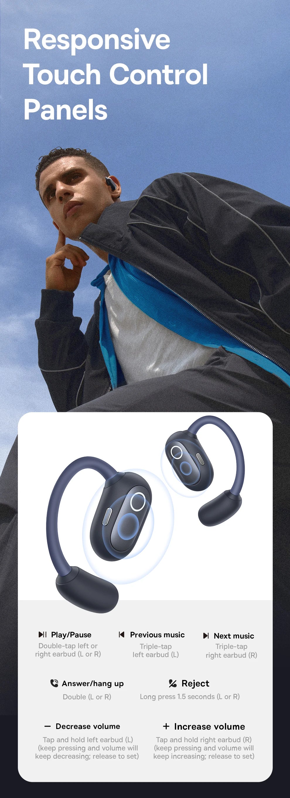 Baseus Eli Sport 1, Fones de ouvido abertos OWS Bluetooth 5.3 Fones de ouvido sem fio Fones de ouvido de condução de ar Som Fones de ouvido esportivos