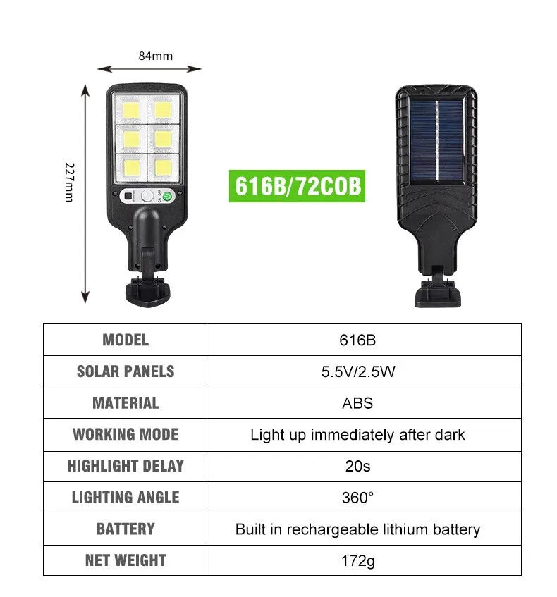 Ammtoo 72cob solar ao ar livre lâmpada de parede do pátio indução do corpo humano, jardim, terraço, porta,  garagem, lâmpada e rua