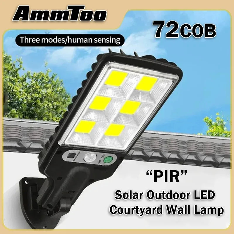 Ammtoo 72cob solar ao ar livre lâmpada de parede do pátio indução do corpo humano, jardim, terraço, porta,  garagem, lâmpada e rua